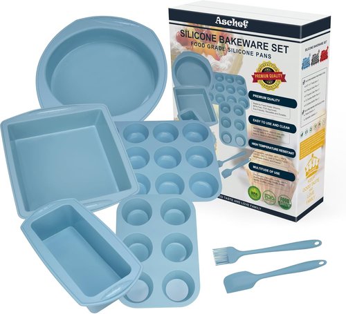 Aschef 7-in-1 Nonstick Silicone Baking Ring | Heat Resistant Bakeware for Muffins, Loaves, and More