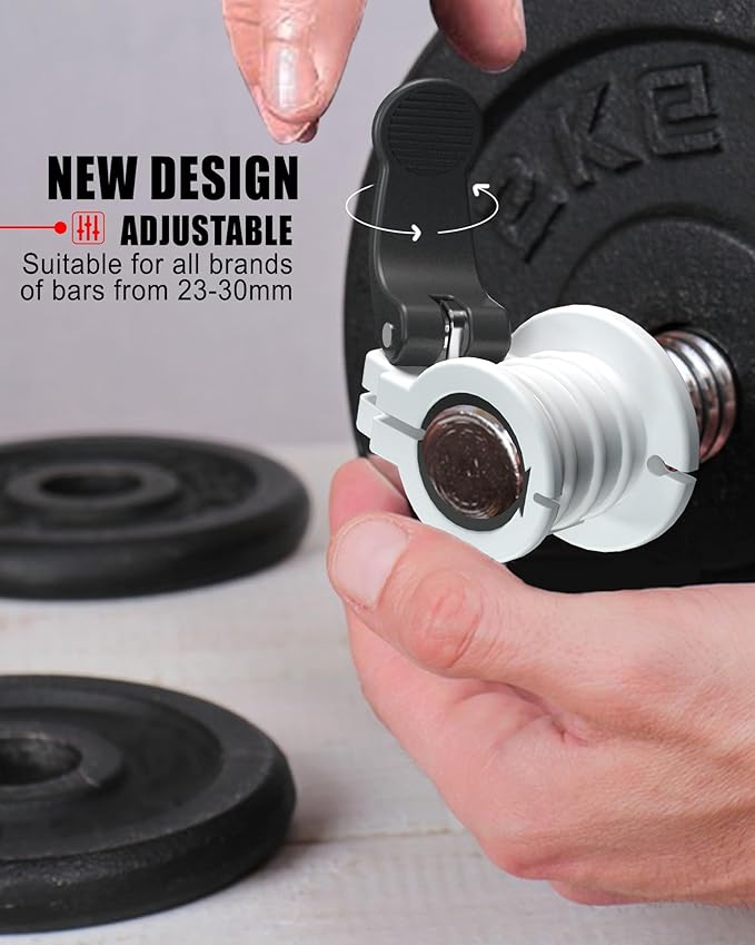 ZY-HUAN Pro Barbell Clips 1 inch Barbell Clamps 0.9-1.18inch Quick Release Weight Clips for Bars Multi-Size Adjustable Olympic Barbell Clamps (Black+White)
