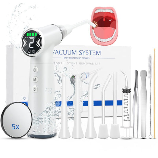Upgraded Tonsil Stone Remover Tool – Rechargeable Tonsil Stone Vacuum with LED Light & 11-in-1 Probes, for Bad Breath Relief, Safe Silicone/Glass Tip for Tonsilloliths Removal (OFF-White)