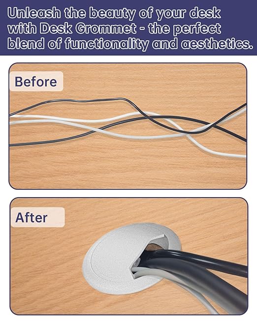 GA1FSL Desk Grommet 2 inch (50 mm) 10 Pack - White ABS Plastic Cable Hole Cover with Hole Cutter for TV, Office, and Home Table - Hide Wires Behind Wall, TV Wall Cable Pass Through