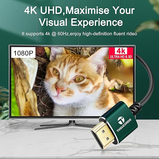 Thsucords Slim HDMI Cables 1FT 5Pack, Ultra Soft & Thin HDMI to HDMI Cord, Extreme Flexible & Skinny HDMI Wire Supports High Speed 4K@60Hz 18gbps 2160p 1080p