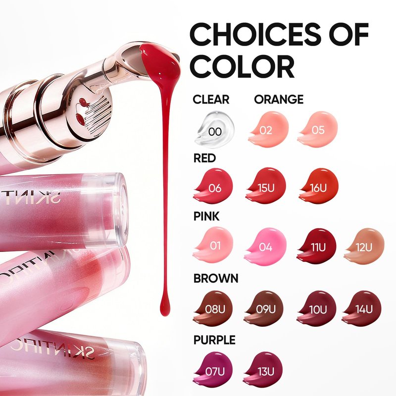SKINTIFIC Peptide Brightening Lip Serum, Hydrating & Plumping Tinted Lip Gloss, Moisturizing Lip Balm with Polypeptides & Squalane for Glossy Sheer, Smooth Lips(06 Cherry Red)