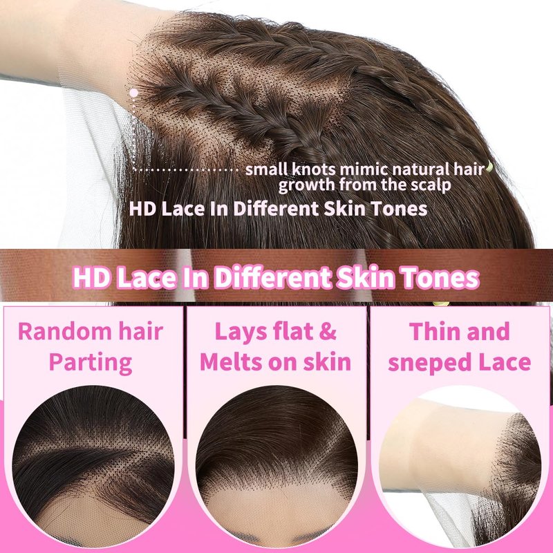 Synthetic 13x4 Lace Front Wigs Pre Plucked Chocolate Brown Straight Wigs For Women Ready to Wear Glueless Wig With Bangs Long Layered Straight Wigs 100% Futura Premium Fiber 26 Inch Beginner Friendly