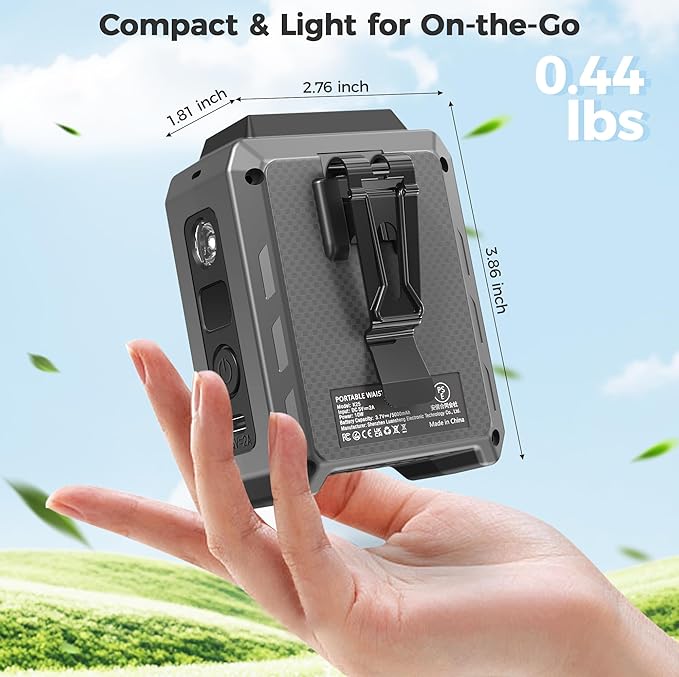 Portable Mini Waist Fan - Rechargeable Clip on Belt Wearable Body Fan, Max 20H Cooling, 5 Speeds 16000RPM Turbo Hands-Free Under-Shirt Neck Fan for Outdoor Jobsite Camping Traveling