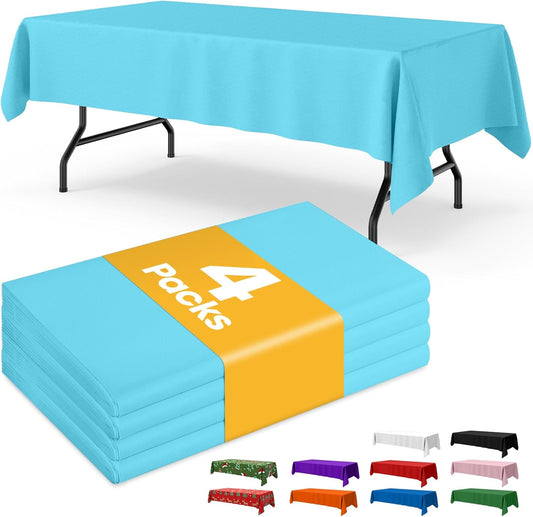 Niuara Light Blue Plastic Tablecloth - 4 Pack 54" x 108" Disposable Covers for 6FT Tables | Perfect for Easter & Holiday Gatherings