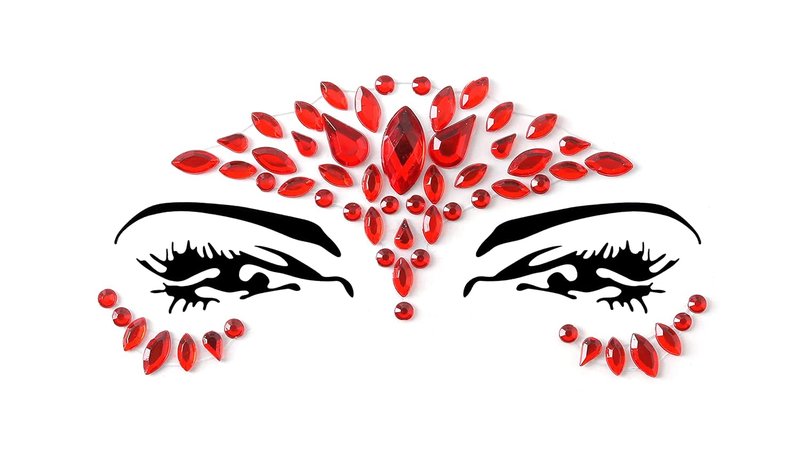 Face Gems - Adhesive Glitter Jewel Tattoo Stickers for Festival Rave | Red Body Makeup