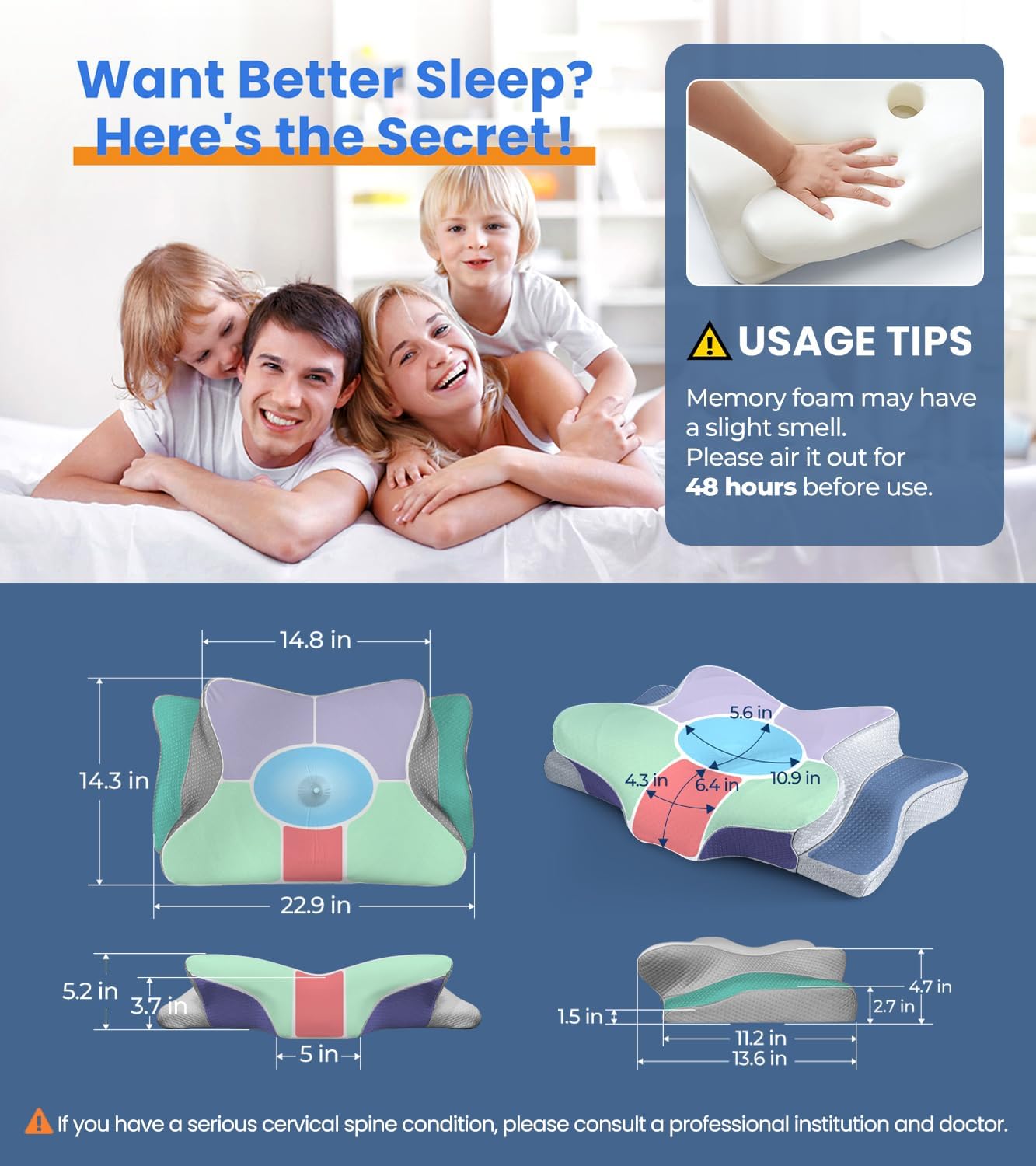 Ultra Pain Relief Cooling Pillow - Adjustable Ergonomic Memory Foam for Neck Support | Cozy Orthopedic Design