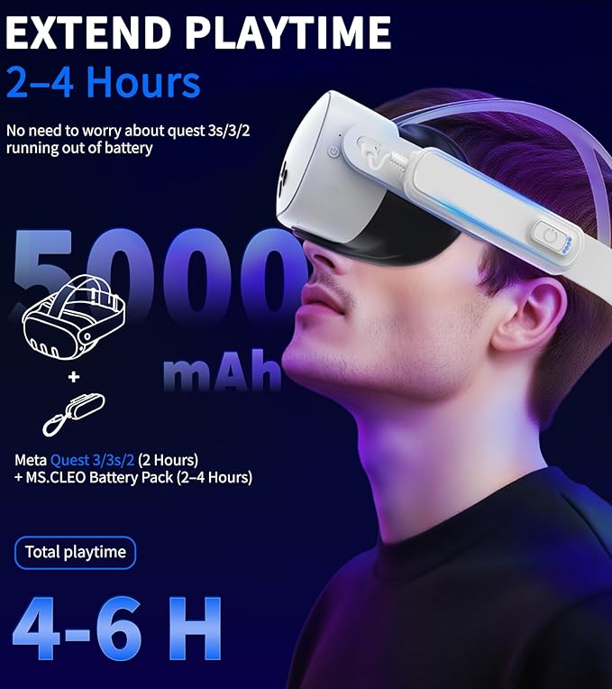 YRXVW Battery Pack for Meta/Oculus Quest 3S/3/2,5000mAh Battery VR Charger, Extend 2-4 Hours Playtime, Lightweight Fast Charging VR Headset Safe Power Bank for Meta Quest 3S/3/2 Accessories