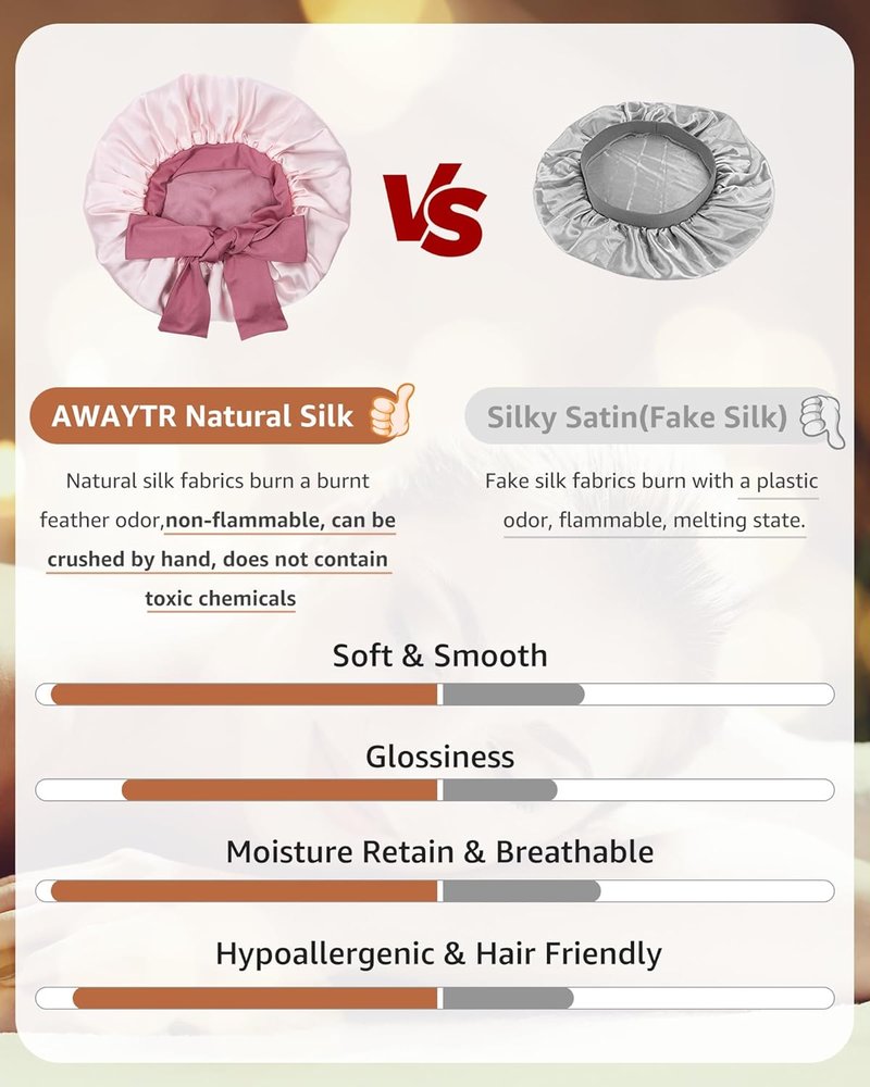 Silk Bonnet for Sleeping - 100% Mulberry Silk Reversible Hair Wrap | Dust Rose/Pink, 2-Layer Design