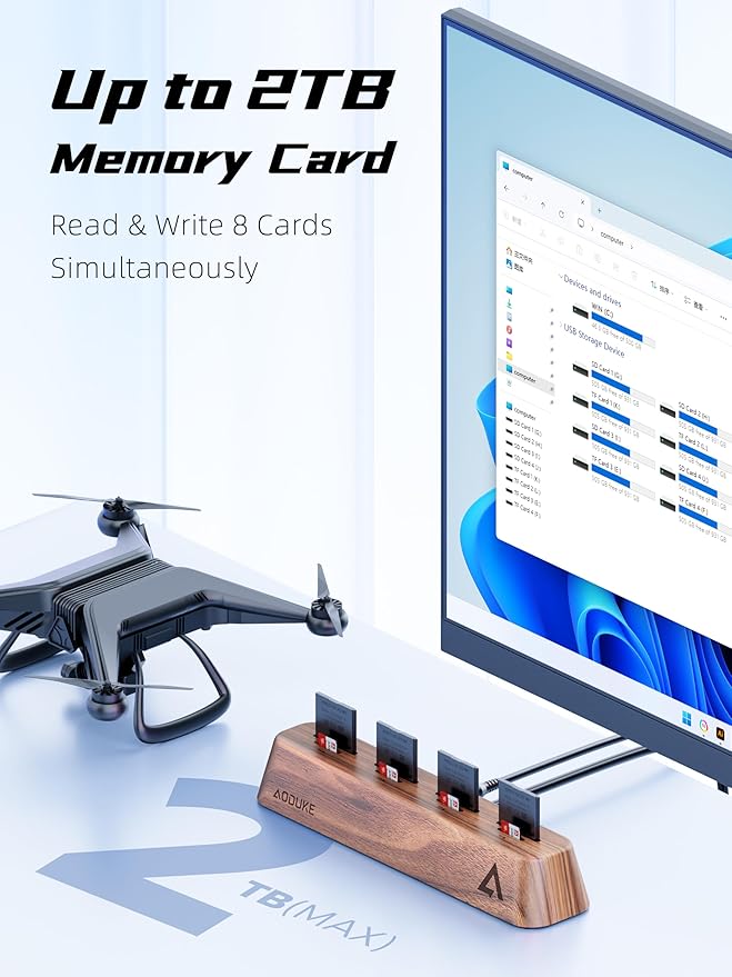 AODUKE 8-Port USB 3.0 SD Card Reader, Walnut Wood Design 5Gbps Data, Simultaneous Support to Micro SD/TF3.0 and SD3.0 Card Read and Write (Compatible UHS-I/II Card)-AST43M