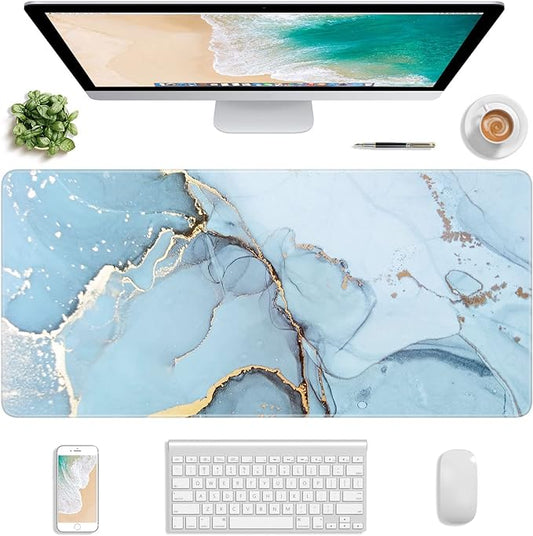 Atufsuat Extended Gaming Mouse Pad, XXL Large Desk Pad 30 x 14 Inch, Big Computer Keyboard Mousepad, Waterproof Mouse Mat with Stitched Edges and Non-Slip Base for Women Office Gaming, Blue Marble