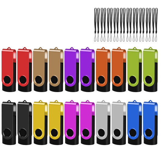 EASTBULL USB 2.0 Flash Drive 2GB with Lanyards Thumb Drives Bulk 20 Pack Colorful Multipack Memory Stick Pen Drive Swivel Design(2GB 20 Pack)