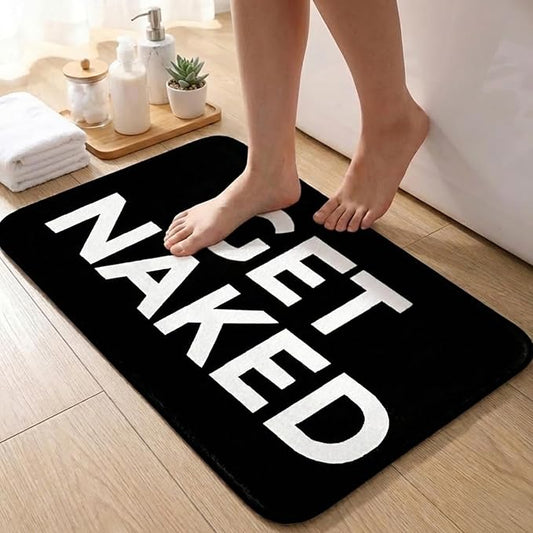 Black Get Naked Memory Foam Bath Mat 16x204 Inch, Funny Bathroom Rugs, Cute Dorm, Apartment Decor, Soft Non Slip Absorbent Mats for Shower, Vanity