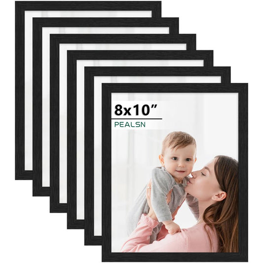 PEALSN 8x10 Picture Frame Set of 6, Black Picture Frames with HD Plexiglass,Wall Gallery Photo Frames for Wall Mounting or Tabletop Display, Black Woodgrain