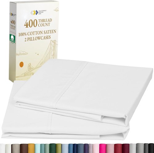 California Design Den Pillowcase Set | Standard Queen Size, 400 Thread Count, 100% Cotton Sateen, Soft Antique White - Set of 2