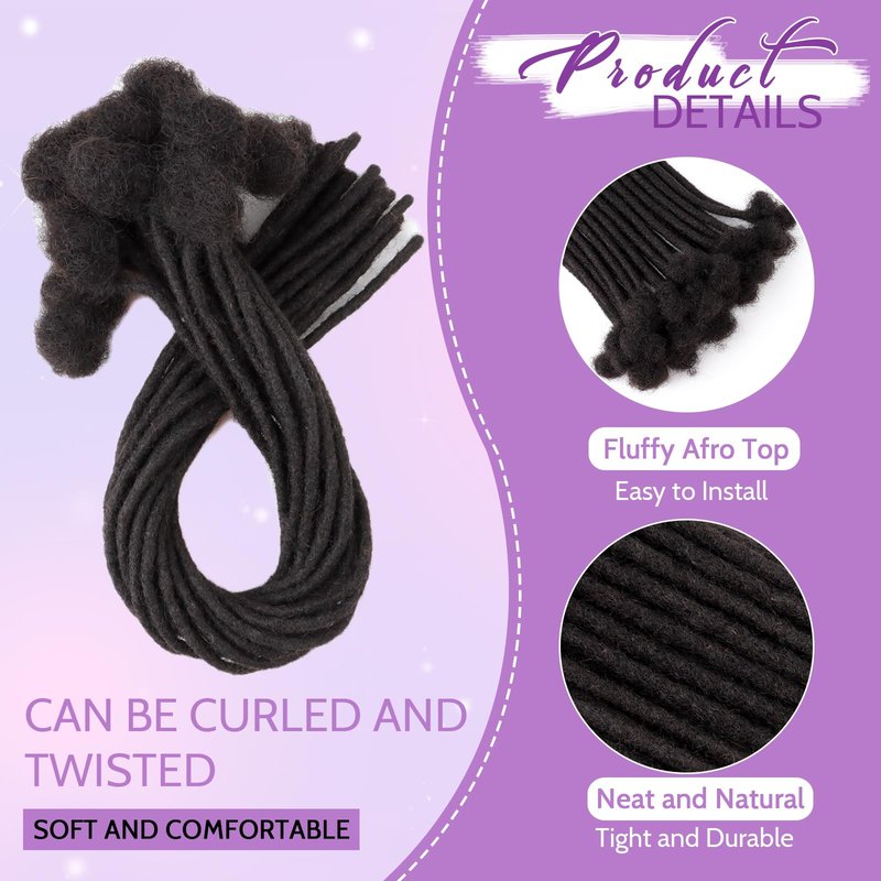 Loc Extensions Human Hair Dreadlock Extensions Human Hair Dreads Extensions for Men Women Kids Real Human Hair Locs Full Handmade Permanent Locs 0.6cm 6inch 30 Strands