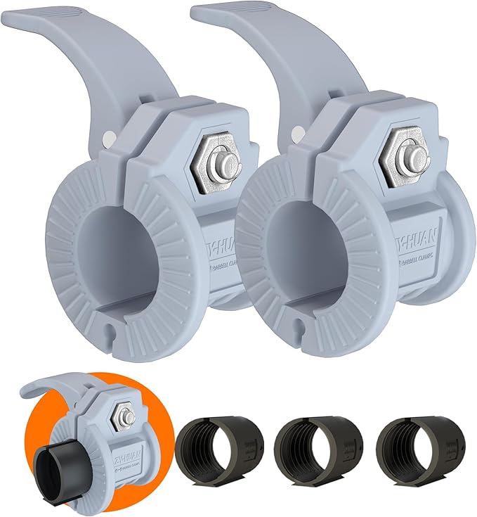 ZY-HUAN Barbell Clips 1 inch Barbell Clamps 0.9-1.18inch Quick Release Weight Clips for Bars Multi-Size Adjustable Olympic Barbell Clamps (Gray)
