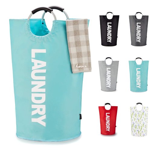 Caroeas 125L Laundry Basket,Large Laundry Hamper, Laundry Bag with Padded Handles, Clothes Hamper Stands Up Well, Collapsible Free Standing Easy Storage Washing Bin (Light Blue,125L)