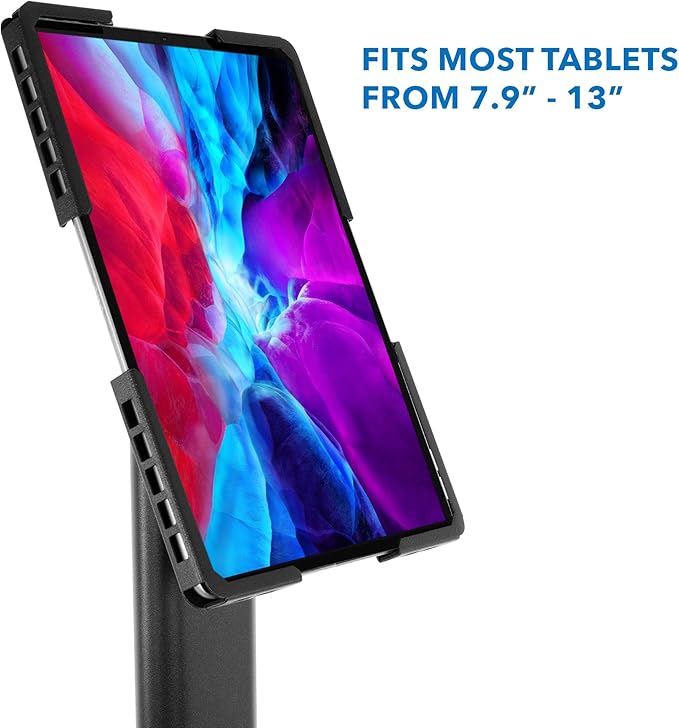 Mount-It! Anti-Theft Universal Tablet Floor Stand Kiosk, Locking Enclosure for iPad, Galaxy Tab & Surface Pro 9.7"–13.1", Height Adjustable 27.5"–47", Commercial Kiosk Stand, Black