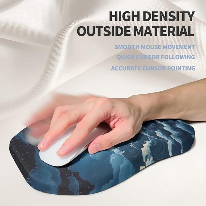 Gleamtide Ergonomic Raised Mouse Pad Wrist Support with Bilateral Slope Memory Foam Mousepad for Wrist Rest and Carpal Tunnel Pain Relief 11.8x7.9〃Indigo Fury Wave