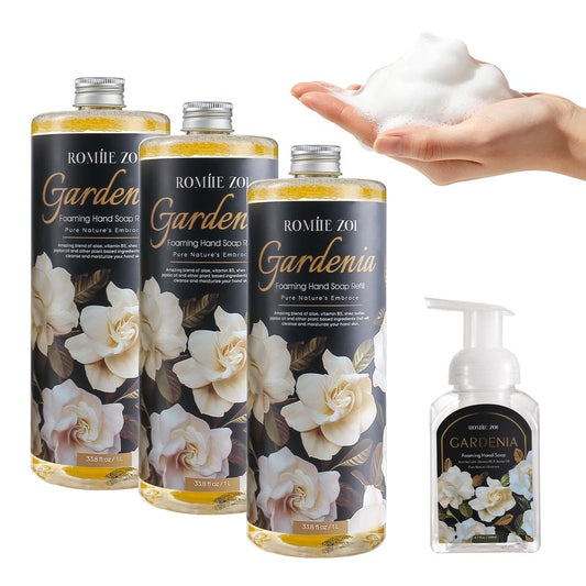 ROMIIE ZOI Hand Soap Refills Foaming, Gardenia Scent Natural Plant Moisturizing Foam Soap Refills with Dispenser 1 L/ 33.8 FL OZ(Pack of 3)
