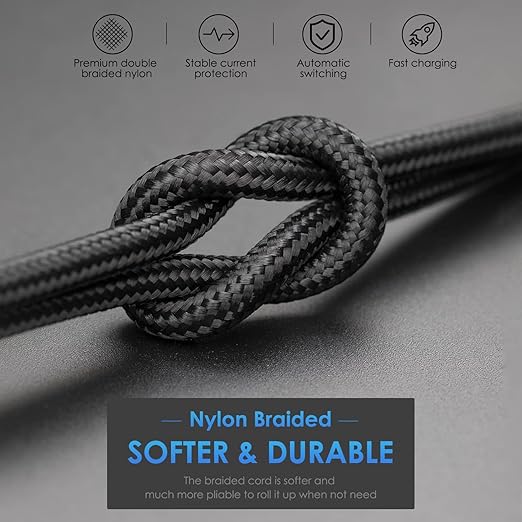 Long iPhone Charger Cable 10FT, 3Pack [Apple MFi Certified] USB-A to Lightning Cable Nylon Braided Fast Charging Cord Compatible with iPhone 14/13/12/11 Pro Max/XR/XS/X/8/7/Plus/6S iPad/iPod/AirPods