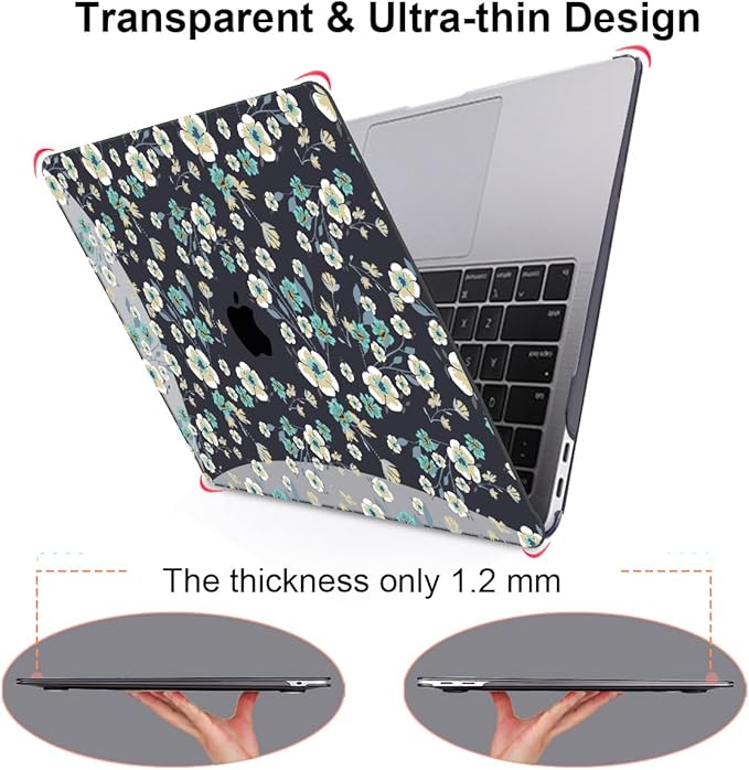 LCMOCICO for MacBook Air 13 inch Case 2021 2020 2019 2018 Release M1 A2337 A2179 A1932, Pritned Pattern Plastic Hard Case Cover for MacBook Air 13 M1 with Retina Display Touch ID, Small Green Flowers