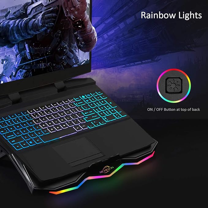 AICHESON Laptop Cooling Pad, Chill Pad for 15.6-17.3 Inch Notebook with 7 Height Slots, 2 USB Ports, RGB Lights, Perfect for Reducing Temperature of Laptop, AA3