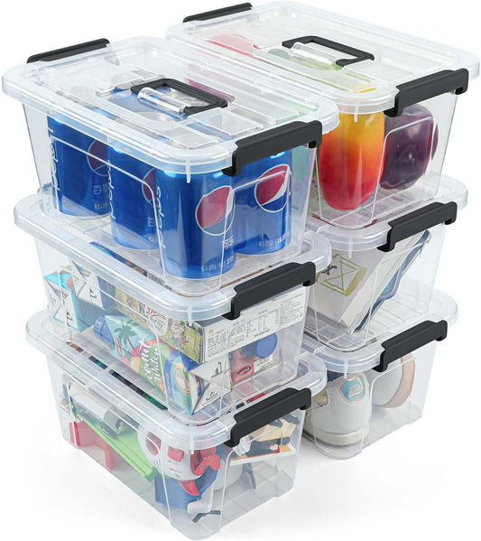 NUMIFUN Storage Bins - 7 Quart Stackable Plastic Organizer with Lids & Handles | 6 Pack for Home & Office
