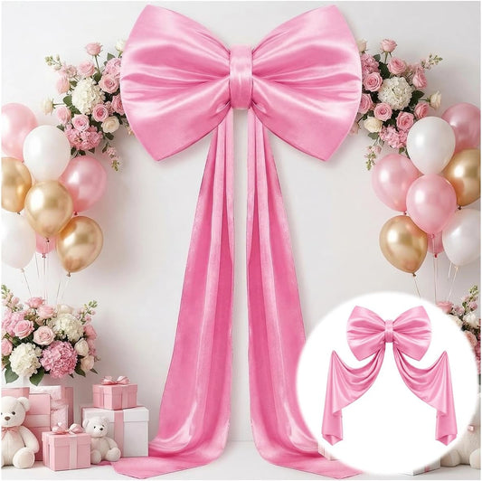 Skiennix Large Pink Bow - 70 x 22 Inch Satin Ribbon Tie for Coquette Birthday & Wedding Decor