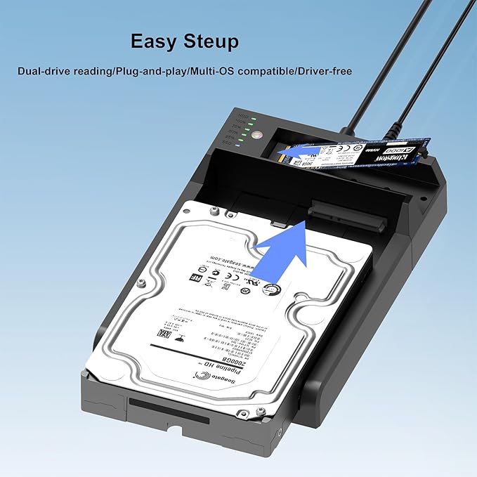 Cysslogy Dual-Bay Hard Drive Docking Station M.2 NVME+ SATA SSD/HDD Enclosure with Offline Clone, USB-C 10Gbps Hard Drive Dock, Tool-Free Design for Windows/Mac/Linux