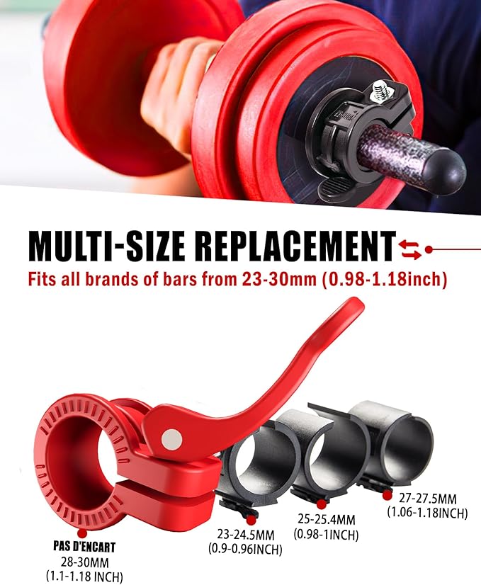 ZY-HUAN Mini Pro Barbell Clips 1 inch I Multi-Size Adjustable Barbell Collar I 1 inch Barbell ClampsIQuick Release Weight Clips Pair of Locking for Dumbbell Bar (Red)