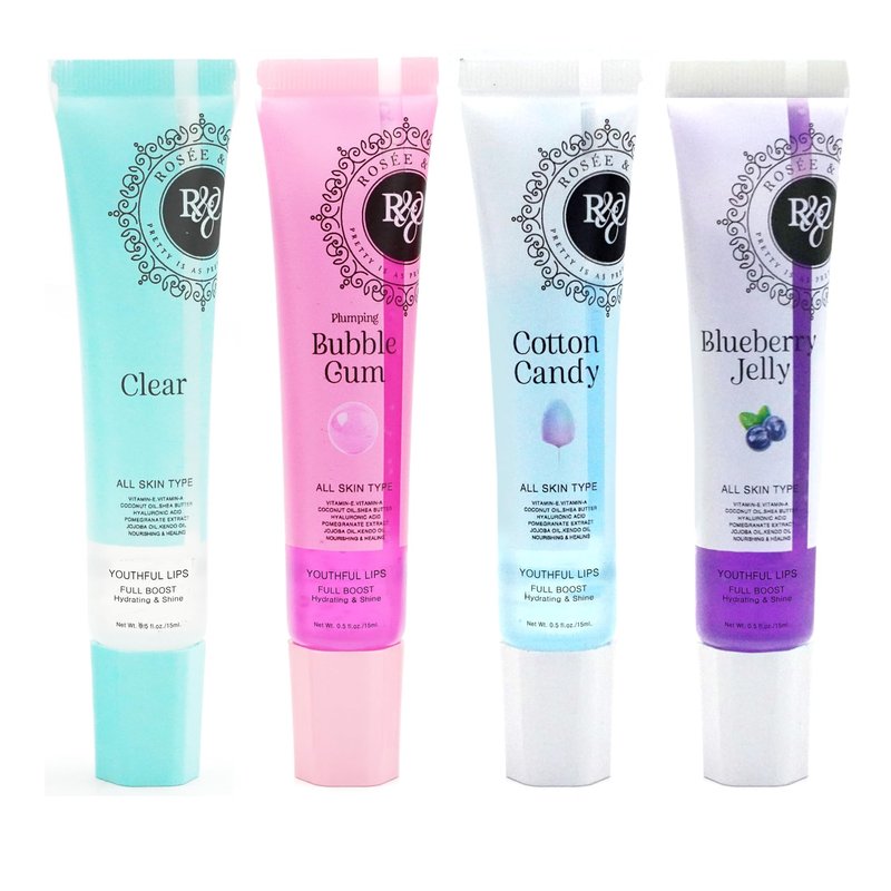 Rosee Lip Gloss Vegan & Cruelty Free Treatment, Professional Make up, Long Lasting Glossy with Shea Butter, Moisturize, Protect & Smooth, High Shine, Non-Sticky (w. Set of 4-4, 0.5)