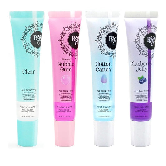 Rosee Lip Gloss Vegan & Cruelty Free Treatment, Professional Make up, Long Lasting Glossy with Shea Butter, Moisturize, Protect & Smooth, High Shine, Non-Sticky (w. Set of 4-4, 0.5)