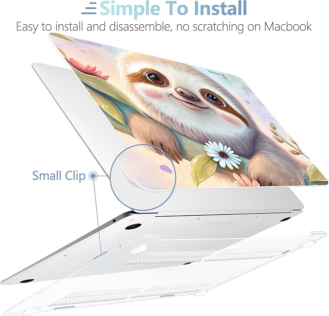MEEgoodo for MacBook Air 13 inch Case 2021 2020 2019 2018 Released A2337 M1 A2179 A1932 with Touch ID, Plastic Hard Shell & Keyboard Cover Compatible 13.3, Smiling Sloth (A2337/A2179/A1932)