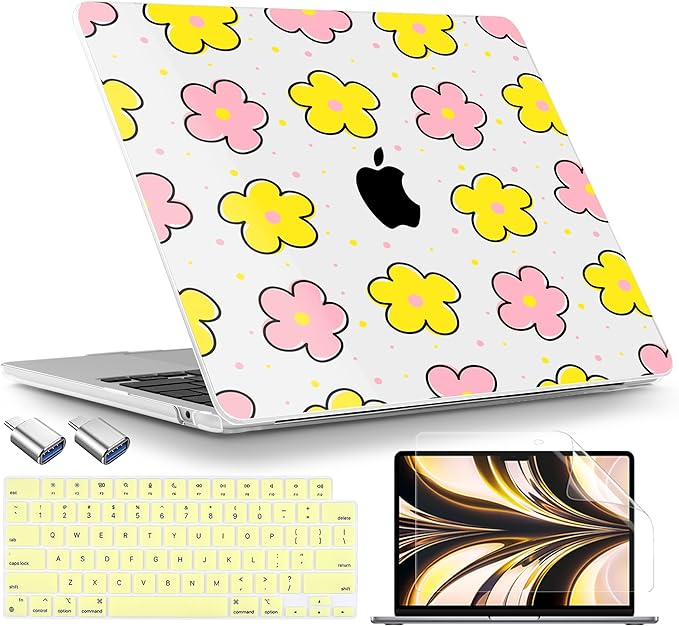 TWOLSKOO Compatible with MacBook Air 13 inch Case M5 2026 M4 2025 M3 M2 2024-2022 A3449 A3240 A3113 A2681, Plastic Hard Shell & Keyboard Cover for MacBook Air 13.6 inch Case, Cute Flowers