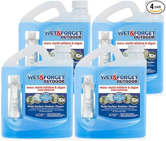Wet & Forget Outdoor Moss, Mold, Mildew, & Algae Stain Remover Multi-Surface Cleaner, Ready to Use, 64 Fluid Ounces, 4 Pack