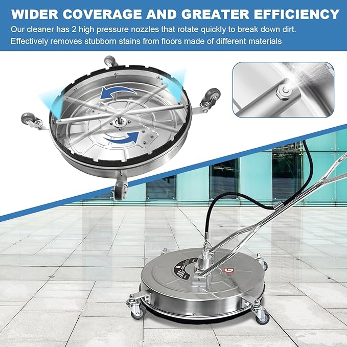 30" Pressure Washer Surface Cleaner with 4 Wheels, Stainless Steel Dual Handle Surface Cleaner for Pressure Washer 5200 PSI Attachment for Concrete, Deck, Driveways, Patios, Sidewalks