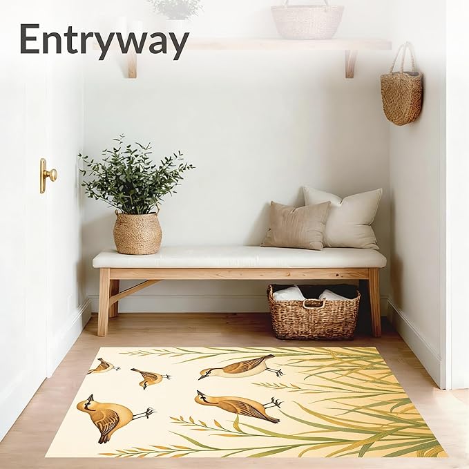 Flatwoven High Traffic Area Rug 8, Delightful Wetland Wildlife Motifs with Charming Marsh Artwork, Non Slip, Stain Resistant, Washable Area Rugs for Living Room, Bedroom (Brown, 8)