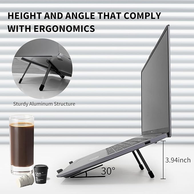 VECOFO Protable Laptop Stand for Desk,Foldable Laptop Riser Holder,Ventilated Cooling Notebook Mount Computer Stand for 10-15.6” Laptops,Tablets，Aluminum (Black)