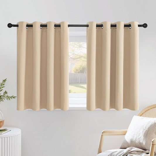 NICETOWN Biscotti Beige Cafe Curtains 36 inches Long, Grommet Thermal Drapes Room Darkening Short Window Treatments for Bathroom, 2 Panels, W52 x L36