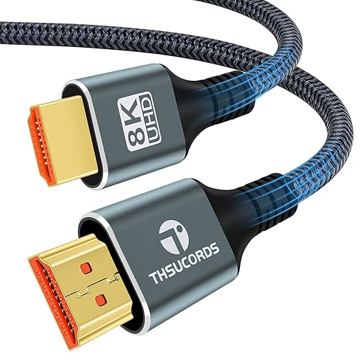 Thsucords 8K 4K HDMI Cable 6.6FT 2 Pack, High Speed Braided HDMI to HDMI 2.1 Cord Supports 8K@60Hz, 4K@120Hz 144Hz 48Gbps Compatible with Roku TV/PS5/HDTV/Blu-ray