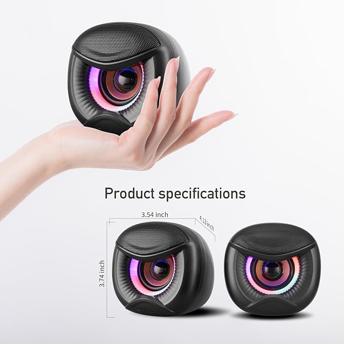 Elimavi USB Computer Speakers, 3.5mm Aux Speaker and USB Powered Interface are Suitable for Desktop Laptop Monitor, Owl Eye Design, Includes a USB-C Adapter, Colorful Lights