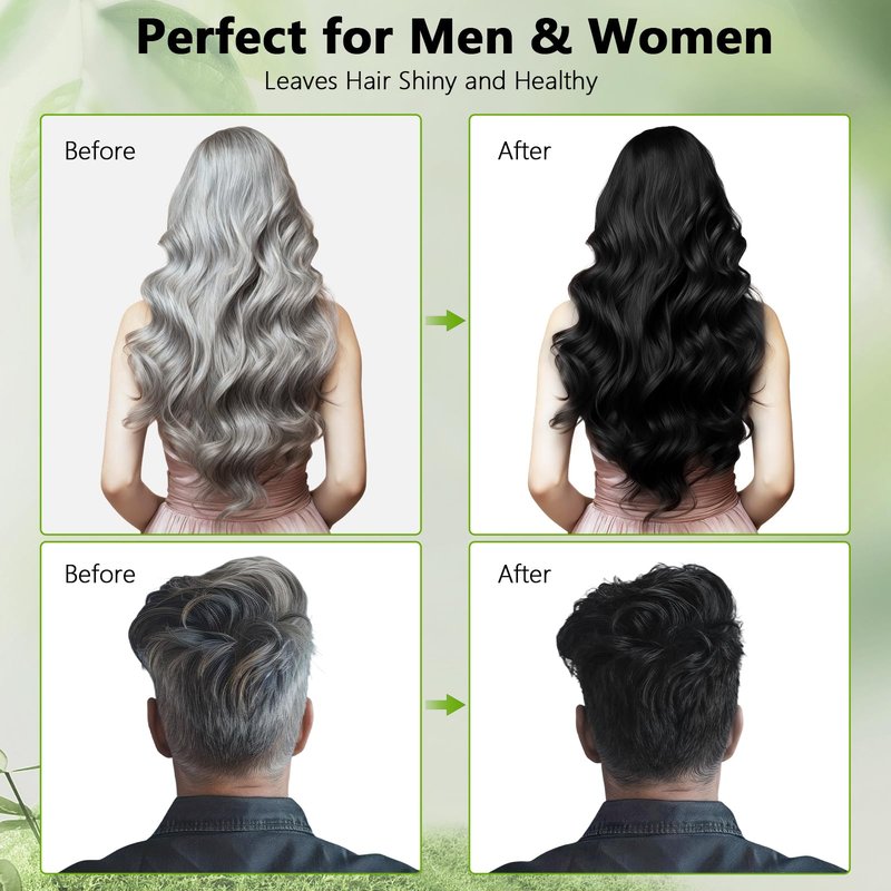 RKQNIER Black Hair Dye Shampoo for Women & Men, 10 Min Gray Coverage, 3 in 1 Semi-Permanent Hair Color Shampoo with Natural Herbal Ingredients