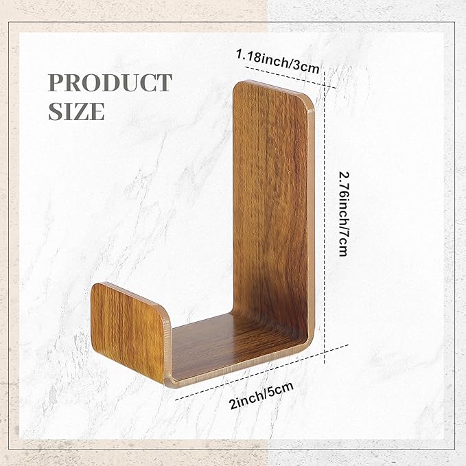 Weewooday 4 Pieces Headphone Hanger Headset Stand Holder Adhesive Wall Mount Headphone Hook for Desk Acrylic Gaming Earphones Hanger with Glues for Earphone Controller(Wood Grain Color)