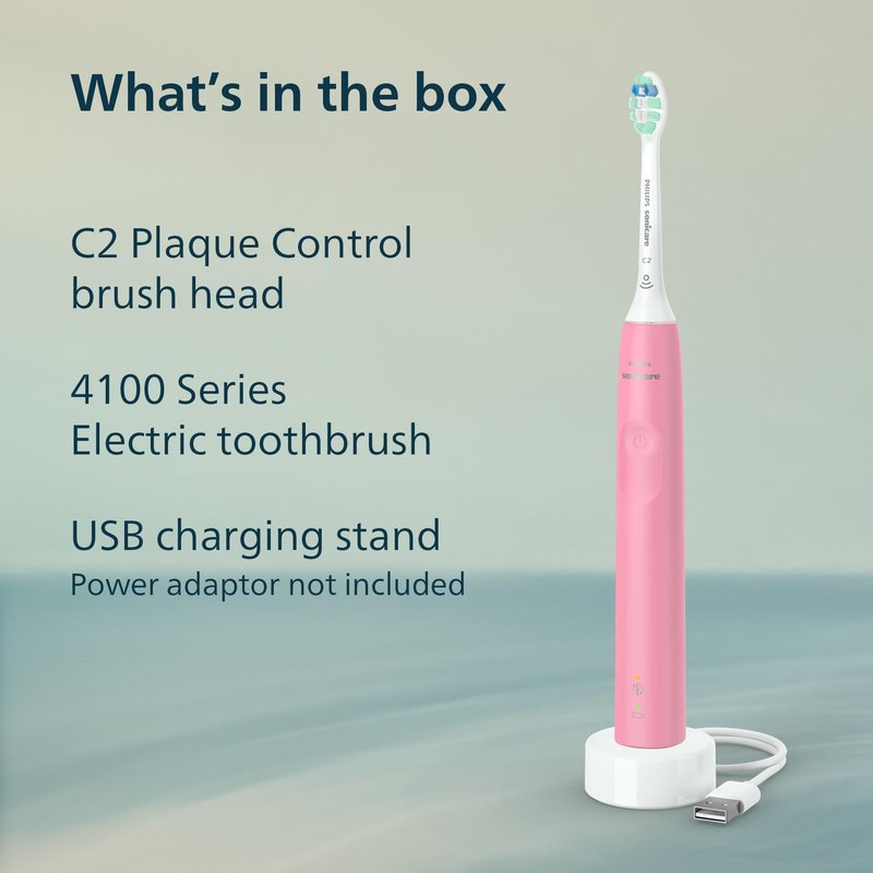 Philips Sonicare 4100 Series Electric Toothbrush - Sonic Toothbrush with Advanced Sonic Technology, Pressure Sensor, Two Intensity Settings, Smartimer & Quadpacer, Deep Pink, Model HX3681/26