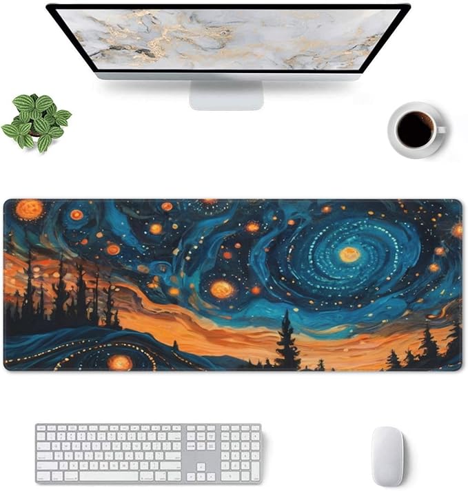 PPZCXWP Gaming Mouse Pad, Large Non-Slip Rubber Base Mousepad, Keyboard Mouse Mat, Desk Pad with Stitched Edges, 31.5x11.8inch, Abstact Sky, PPZCXWP007