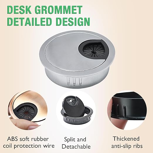 EASYEAH 1 Pcs Desk Grommet 2" / 50 mm, Desk Cord Hole Cover, Cable Grommet Metal Zinc Alloy Materilal, Desk Hole Grommet for Home & Office Pc, Detachable Cable Cord Organizer-Brushed Silver