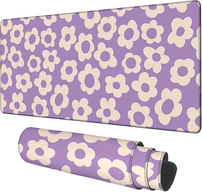NITAHHHY Vintage Groovy Flowers Gaming Mouse Pad 3mm Thick Stitched Edge Waterproof Non-Slip Large Computer Keyboard Mouse Mat,Suitable for Office Entertainment Decorative Desk Pad 35.4 x 15.7 Inches