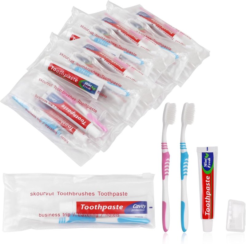 Disposable Toothbrushes with 45g Toothpaste - Travel Kit in White Zip Bag | Bulk Pack for Hotels & Shelters (20 Count)